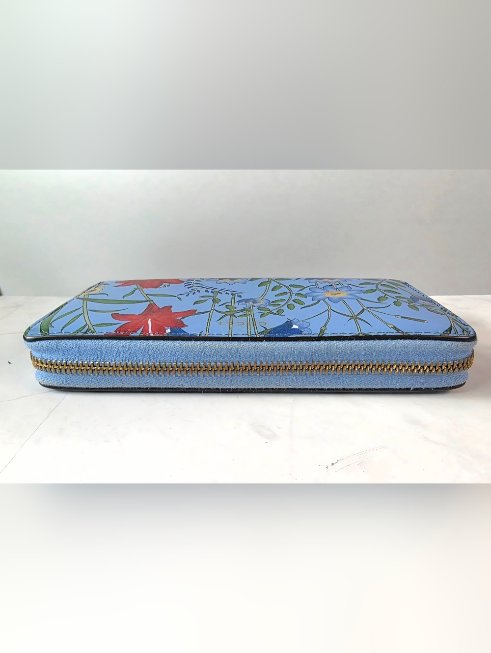 Gucci Blue Flora Zip Wallet with Bamboo Pull - Picture 9 of 11